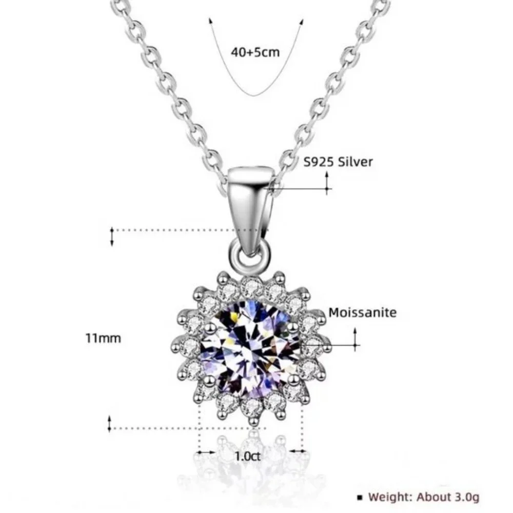 Certified 1ct. t.w. Moissanite Diamond Sunflower Halo Necklace NEW B - Picture 7 of 10